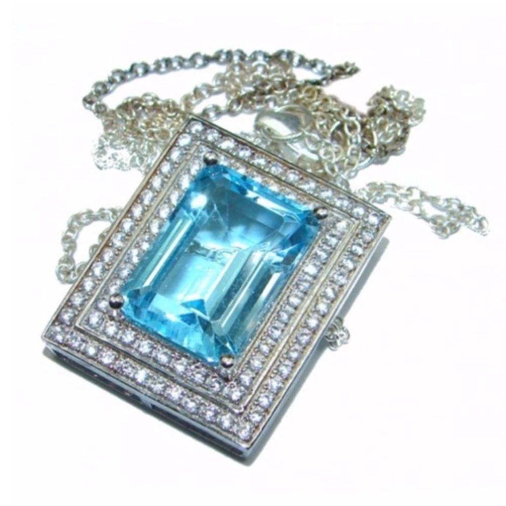 Emerald Cut Blue Topaz Pendant and Chain - Picture 2 of 4